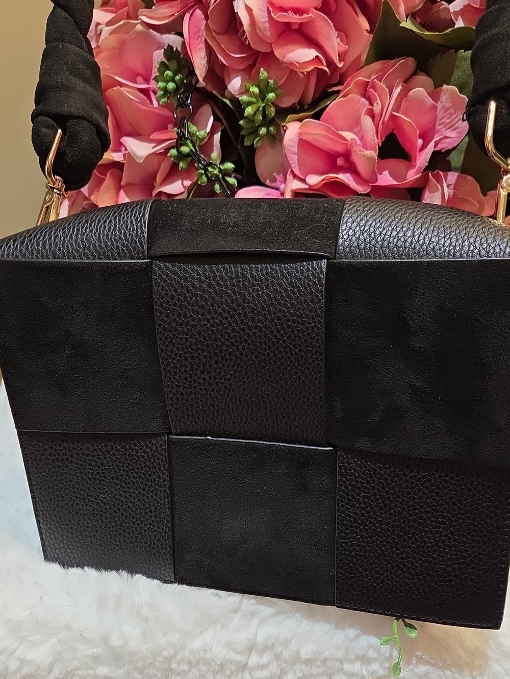 Nwot Shiraleah Black Checker Woven Shoulder Bag with Braided Strap - Picture 13 of 15